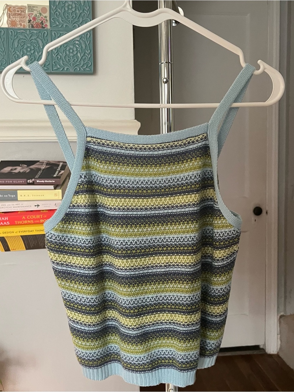 Striped Knit Tank Top in Light Blue, Olive & Navy